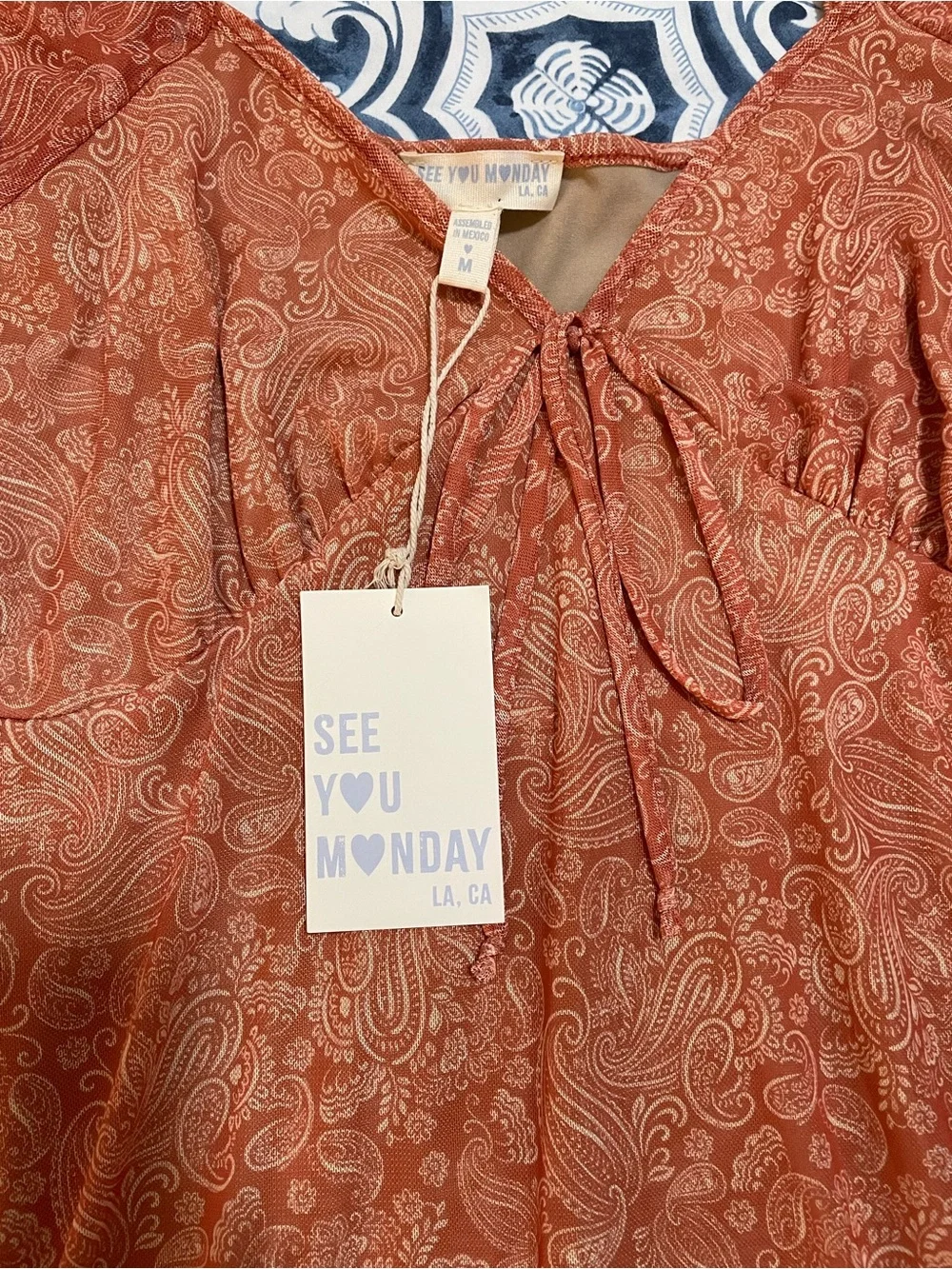 See You Monday Rust Paisley Tie-Front Maxi Dress